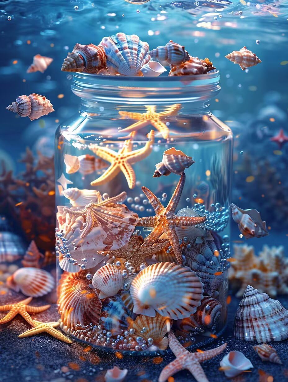 Pintar por Números Adultos caparazón estrella mar 80x110cm Cuadro con Números Pre Dibujado, Fácil de Pintar, Con 3 Pinceles y Pigmento Acrílico, Hobbies creativos para adultos Decoración Hogar 0C-9