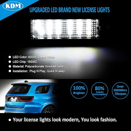 Miniatura 2 de KDM Conjunto de luz LED de matrícula compatible con Dodge Charger Challenger Chrysler 300 Pacific Je-ep Compass 2015-2023, repuesto de lámpara de