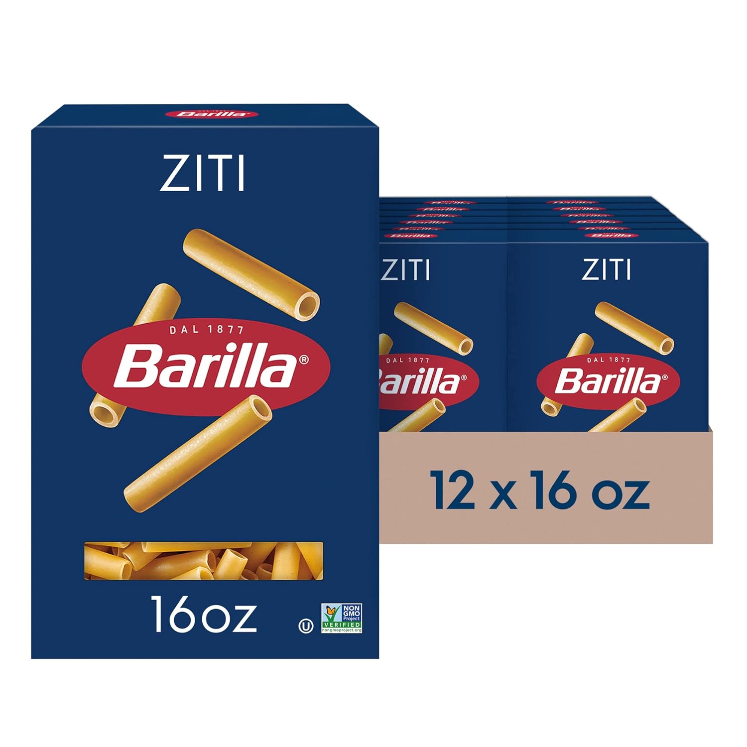 Barilla Ziti Pasta, 16 oz. Boxes (Pack of 12) – Non-GMO Pasta Made with Durum Wheat Semolina – Kosher Certified Pasta