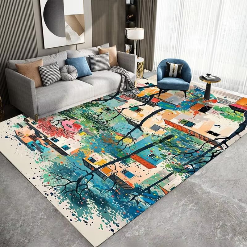 Tapis de sol abstrait paysage urbain coloré 60x120 cm pour chambre