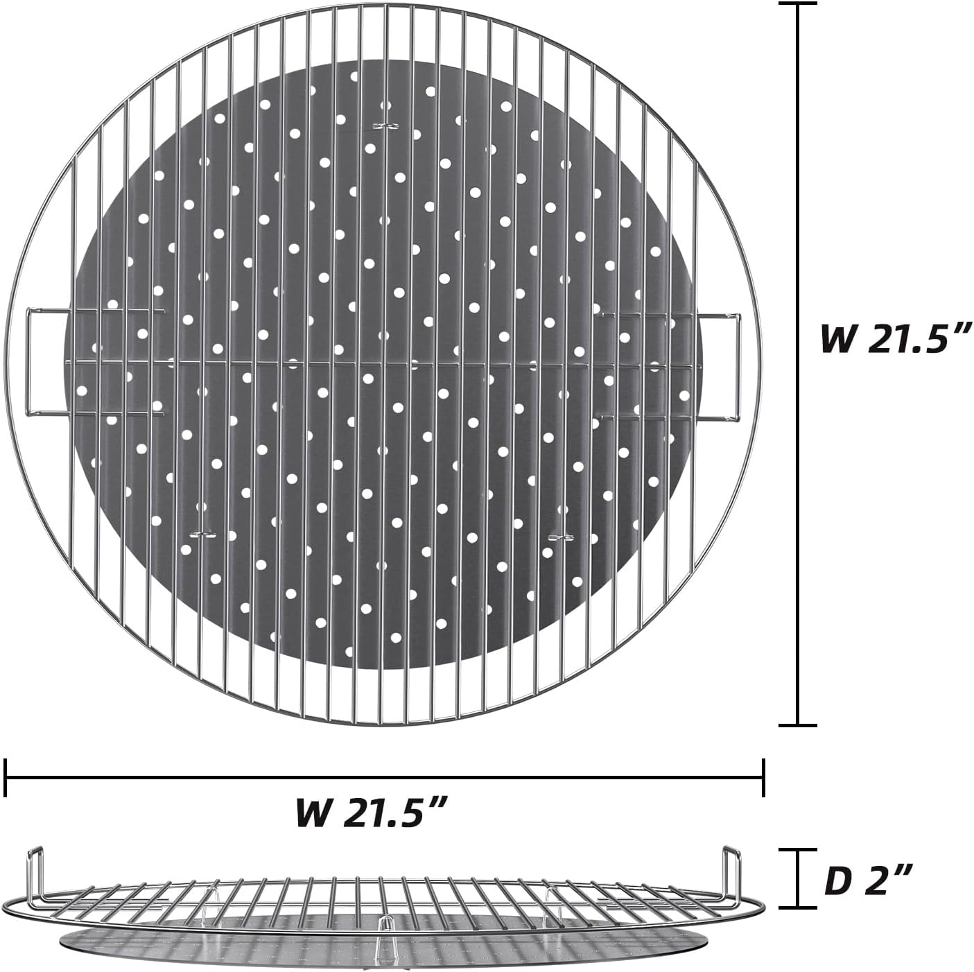Replacement Round Cooking Grill Grate 21.5 inch, Stainless Steel BBQ Grills with No-Fire 360° Even Heat Distribution Plate, Compatible for Weber Kettle 22" Charcoal Grills & Similar Grills