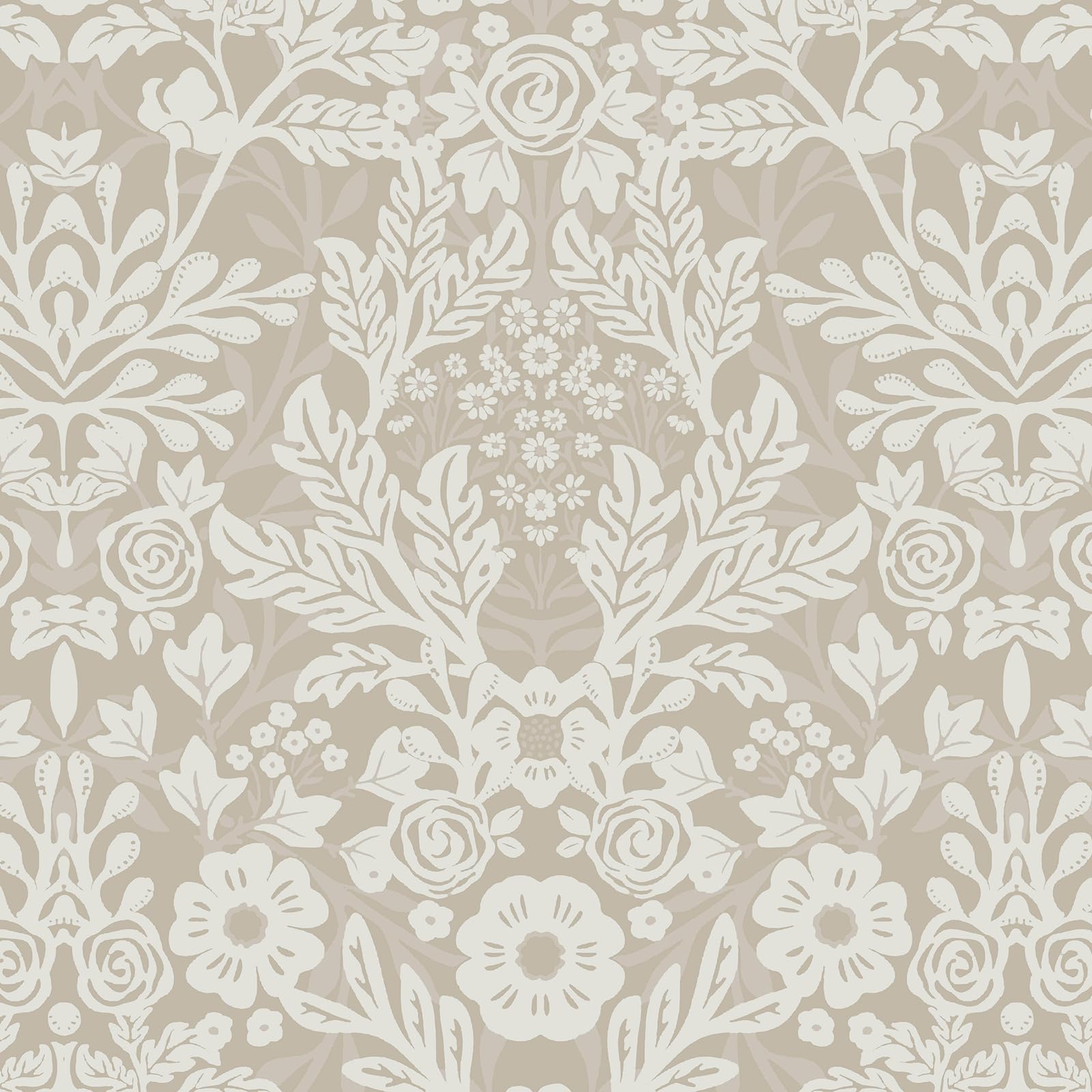 CiCiwind Self Adhesive Wallpaper 44CM×3M Vintage Floral Contact Paper Peel and Stick Wallpaper Beige White Vinyl Wrap Waterproof Sticky Back Plastic Removable Stick on Wallpaper for Wall Cabinet Decor