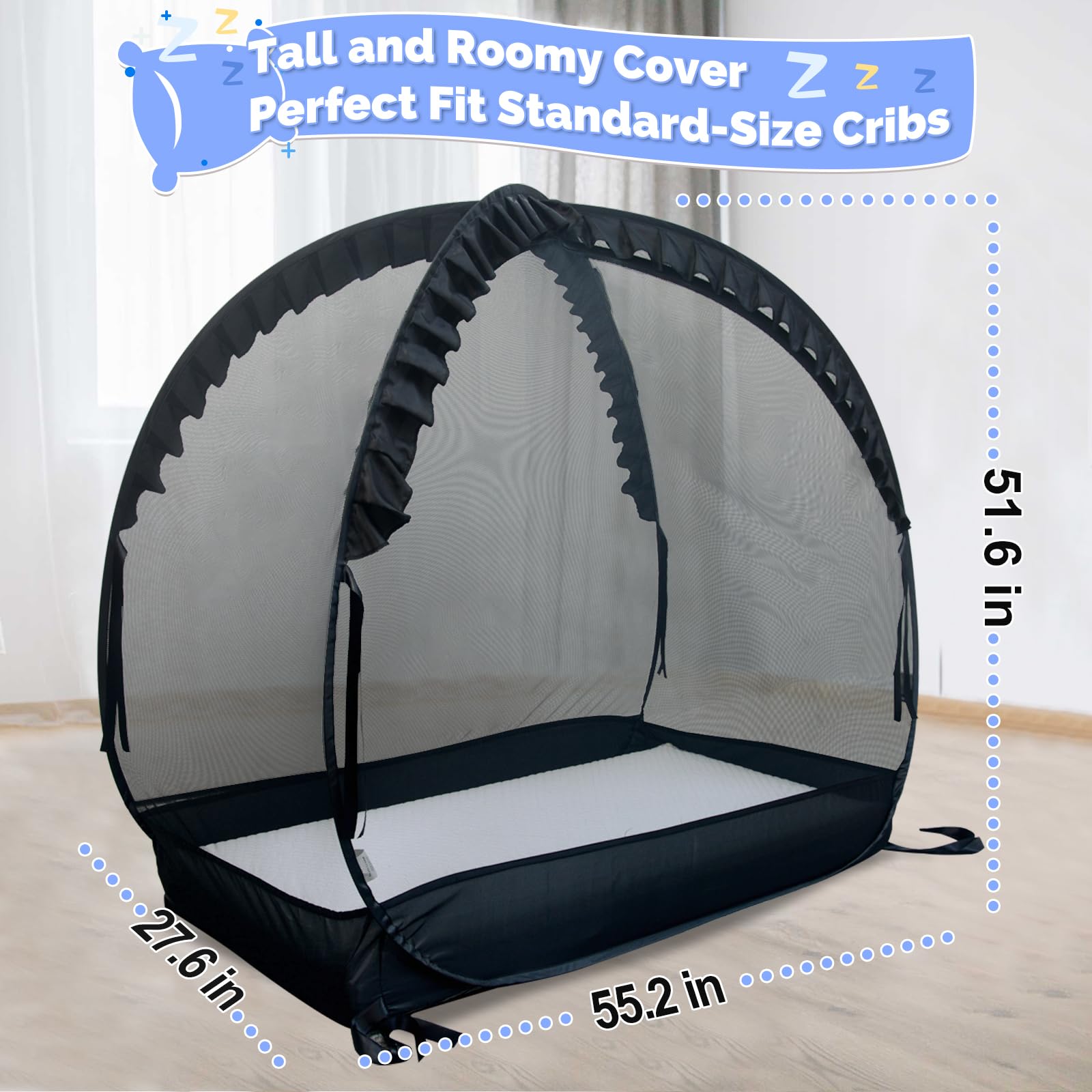 Red de seguridad para cuna de bebé para mantener al bebé dentro, toldo desplegable para cuna evita que el bebé salga, mosquitera para cuna, marco ultra estable, cremallera autoblocante resistente 4