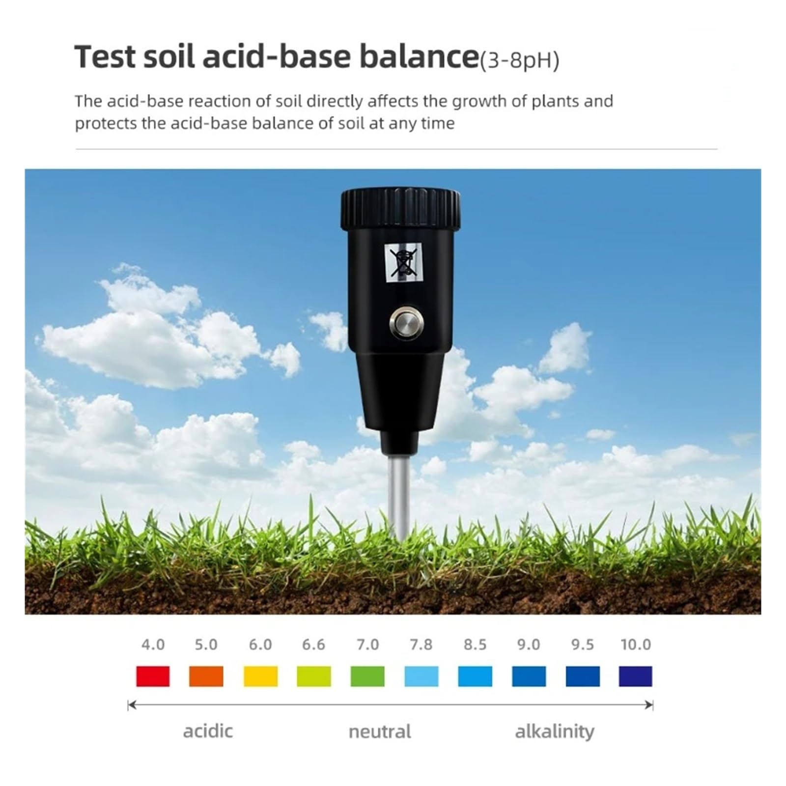 Probador De PH del Suelo Portátil, Medidor De PH Y Humedad For Jardín con Sonda De Metal De 295mm De Largo, Kit De Herramientas De Prueba De Suelo Impermeable