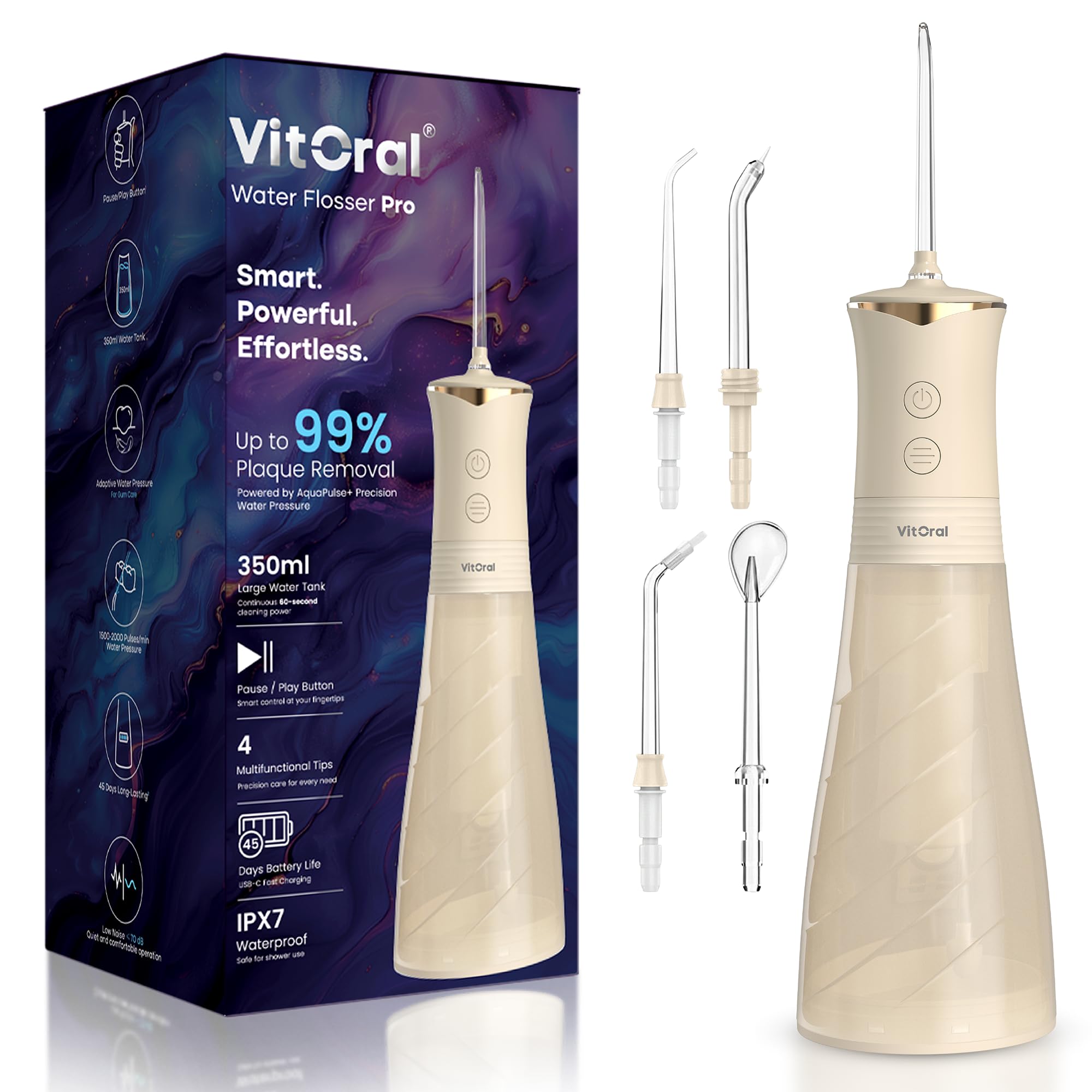 Idropulsore professionale senza fili per la salute di denti e gengive, irrigatore orale impermeabile IPX7 e rimozione della placca, getto dentale pulito in profondità con 4 modalità