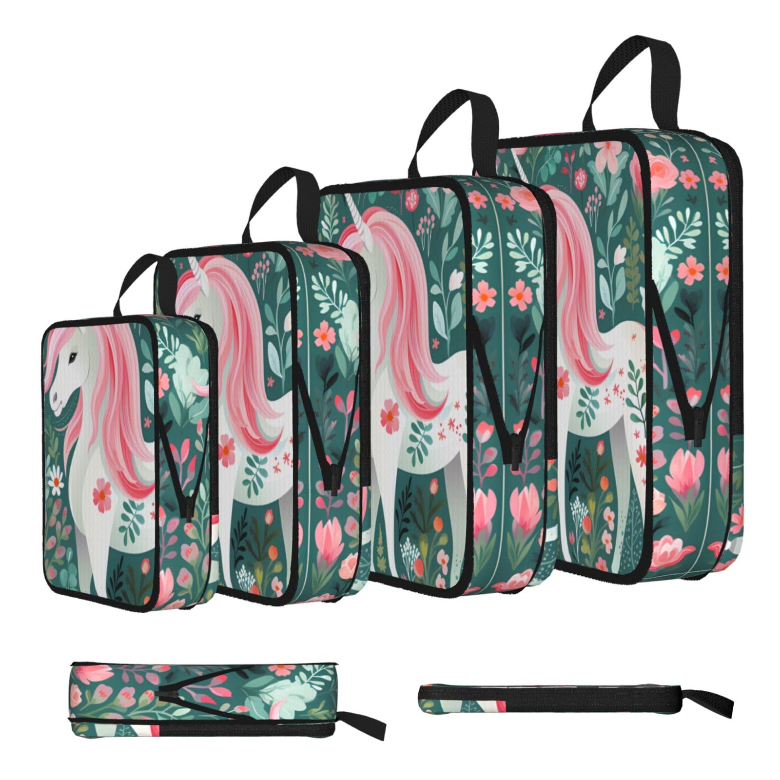 Unicorn with pink hair Compression Packing Cubes 4 Piece Set