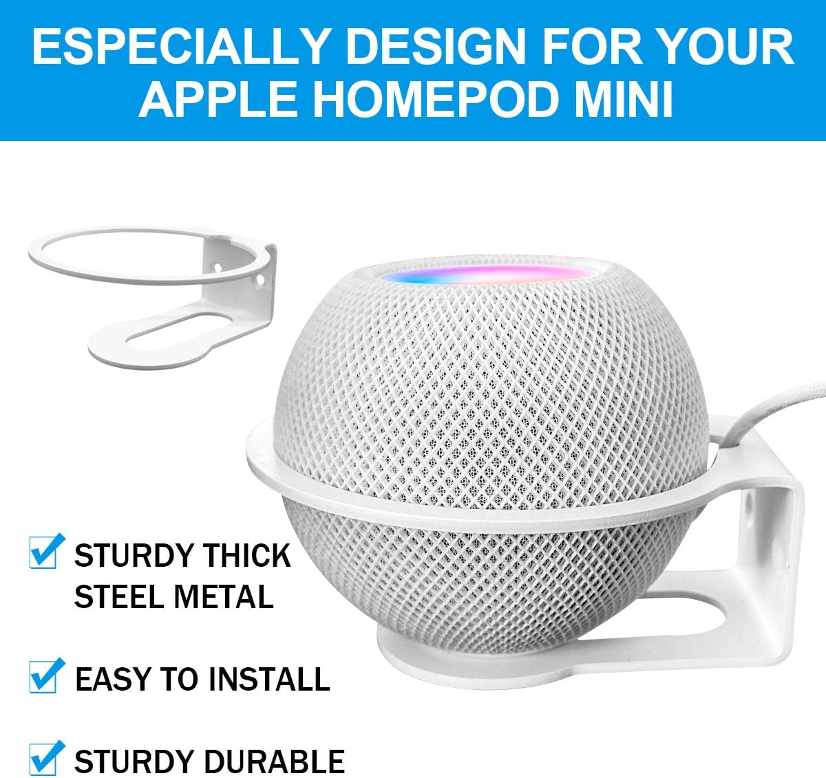 Sturdy Metal Made Wall Mount Compatible with Homepod Mini, Space Saving Accessories for Hompod Mini, Wall Mount Without Interference Restores the Sound Quality, 2 Pack