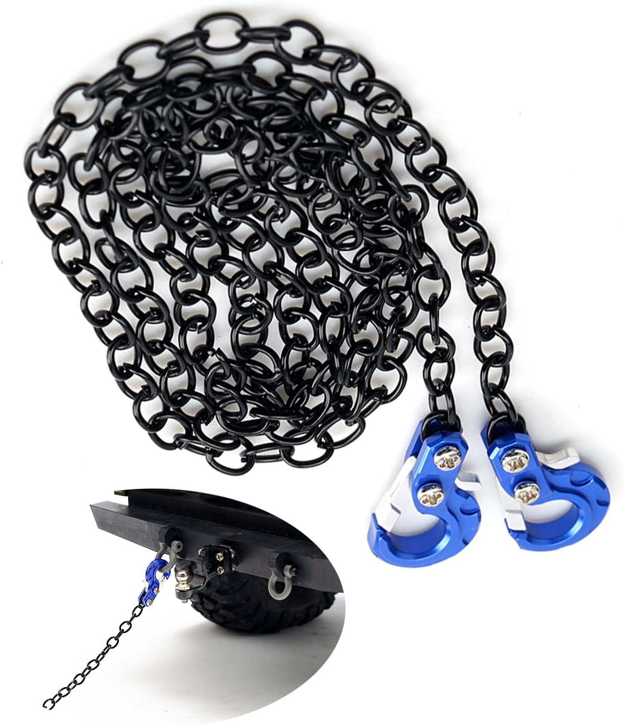 CNC Aluminum Alloy RC Tow Hook, Crawler Winch Hooks with Chain for SCX10 Tamiya D90 D110 TF2 TRX4 CC01 Etc 1/10 RC Crawler,Off-Road and Recovery Models (Blue Hook with Black Chain)