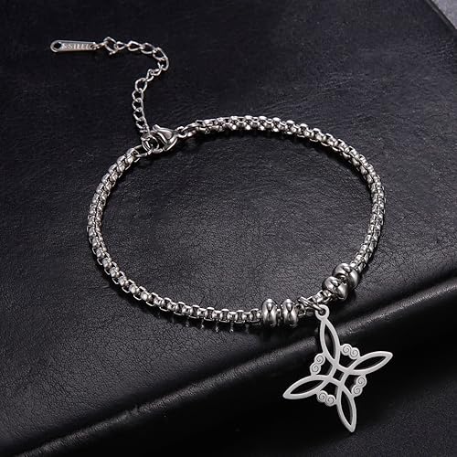 Miniatura 8 de EUEAVAN Pulsera de cuentas de acero inoxidable con nudo celta, amuleto de protección de nudo de bruja irlandés, brazalete hueco de joyería fina,
