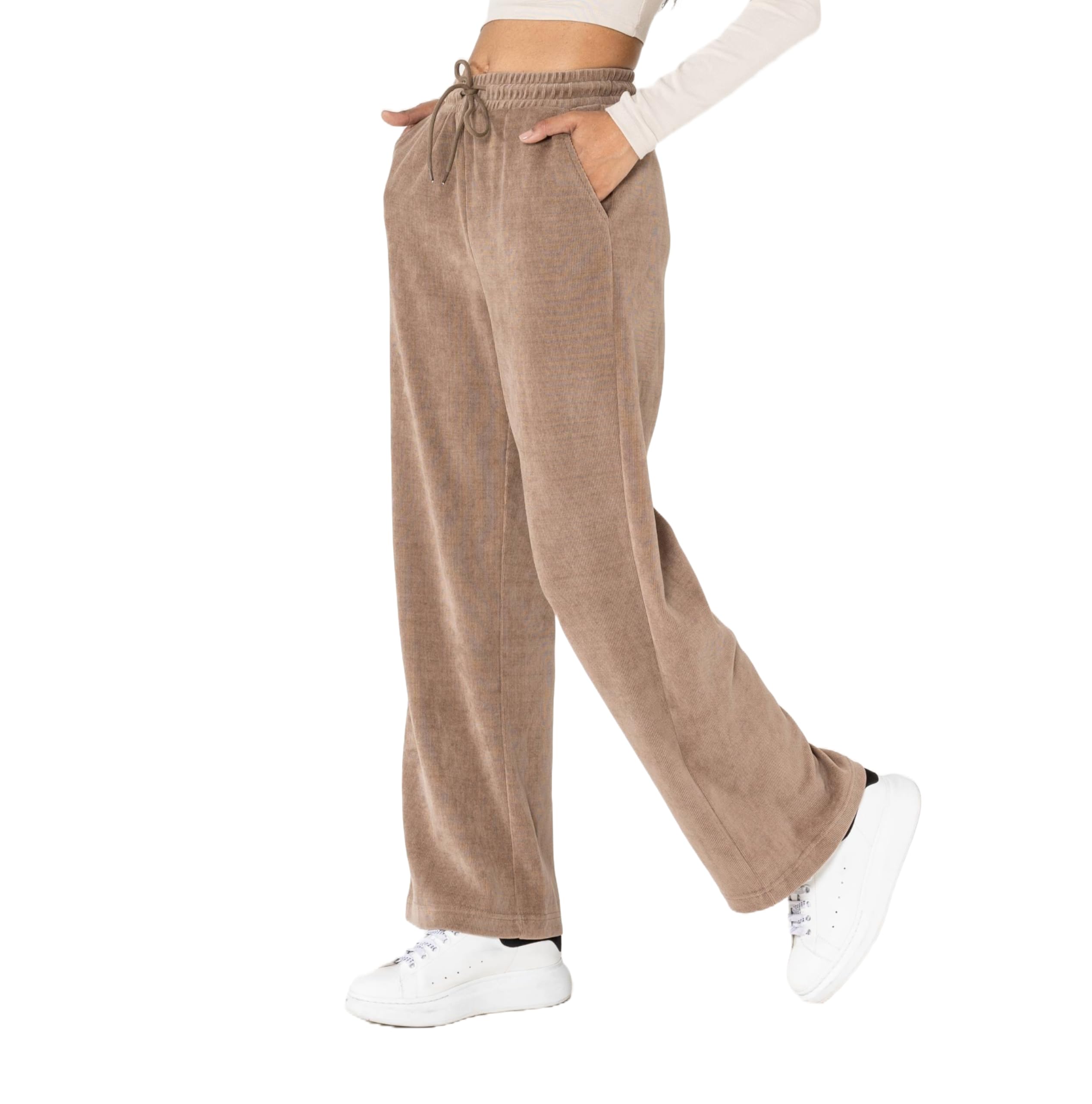 Nina Carter Pantalon de loisirs J253 pour femme - Pantalon de jogging en velours - Coupe décontractée - Pantalon aspect velours avec taille élastique et jambes larges