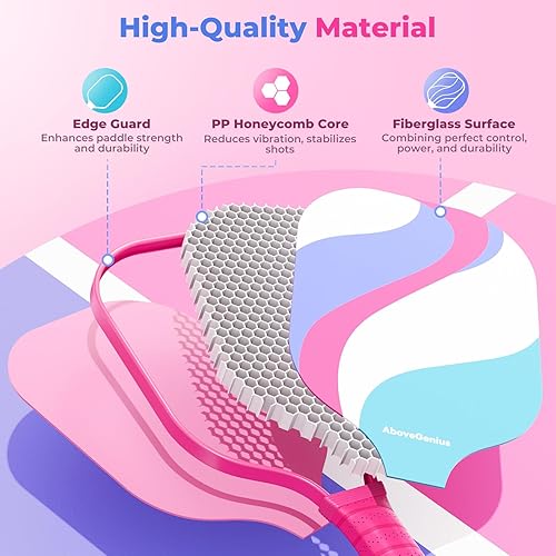 Miniatura 2 de USAPA - Juego de 2 palas de pickleball rosadas, juego estándar de bolas de fibra de vidrio con 2 bonitas raquetas de pickleball ligeras, 2 bolas