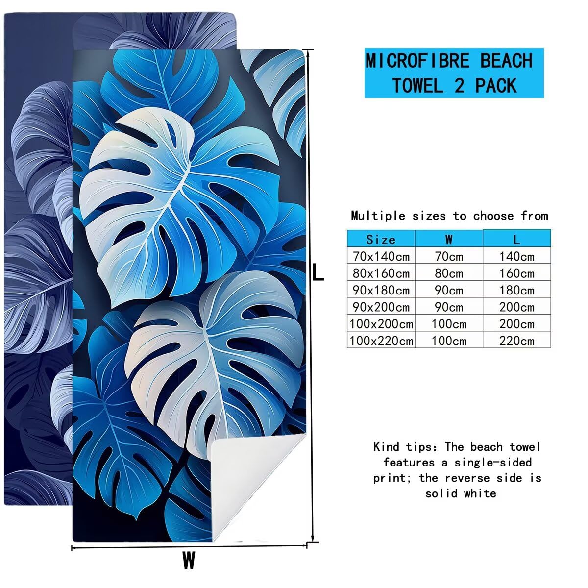 Telo Mare Microfibra, Telo Mare Grande 90x200cm 2 Pezzi, Asciugamano Palestra Donna Asciugatura Rapida, Antisabbia Asciugamano Microfibra, Leggero Asciugamani Palestra, Regalo (Foglie di palma) -4338