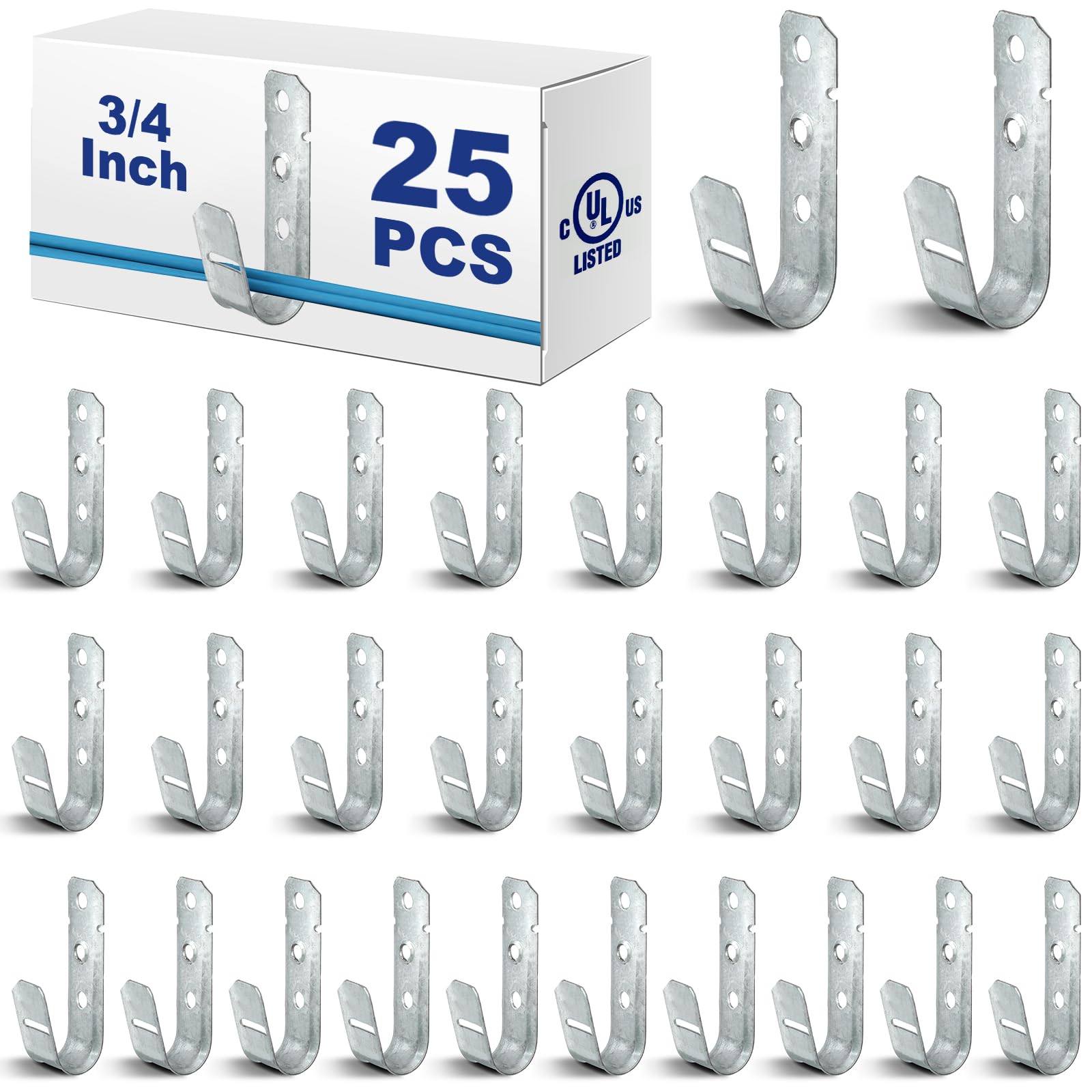 Gisafai 25 Pcs Cable Support J-Hook, Garage Hooks for Hanging, Heavy Duty Metal Network J-Hook for Cable and Wire Management Wall Mount J Utility, G60