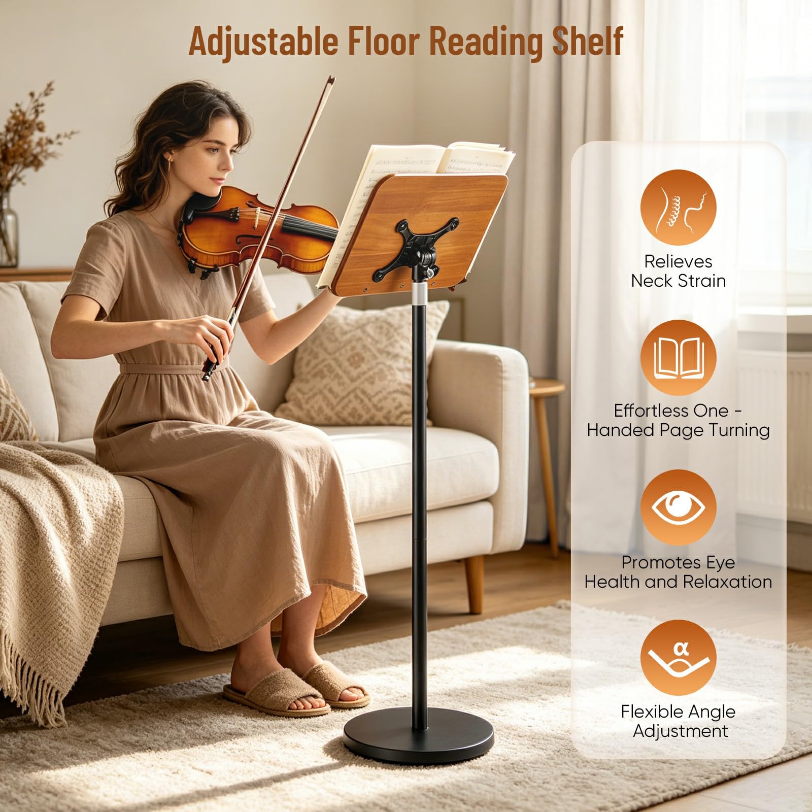 Lesebuchständer, anhebbarer Beistelltisch, Rednerpult mit Holzplatte, Stehpult Höhenverstellbar 86–132 cm, Notenständer Holz, Laptopständer, Buchständer für Lesen, Präsentation, Musik, Sofa und Bett