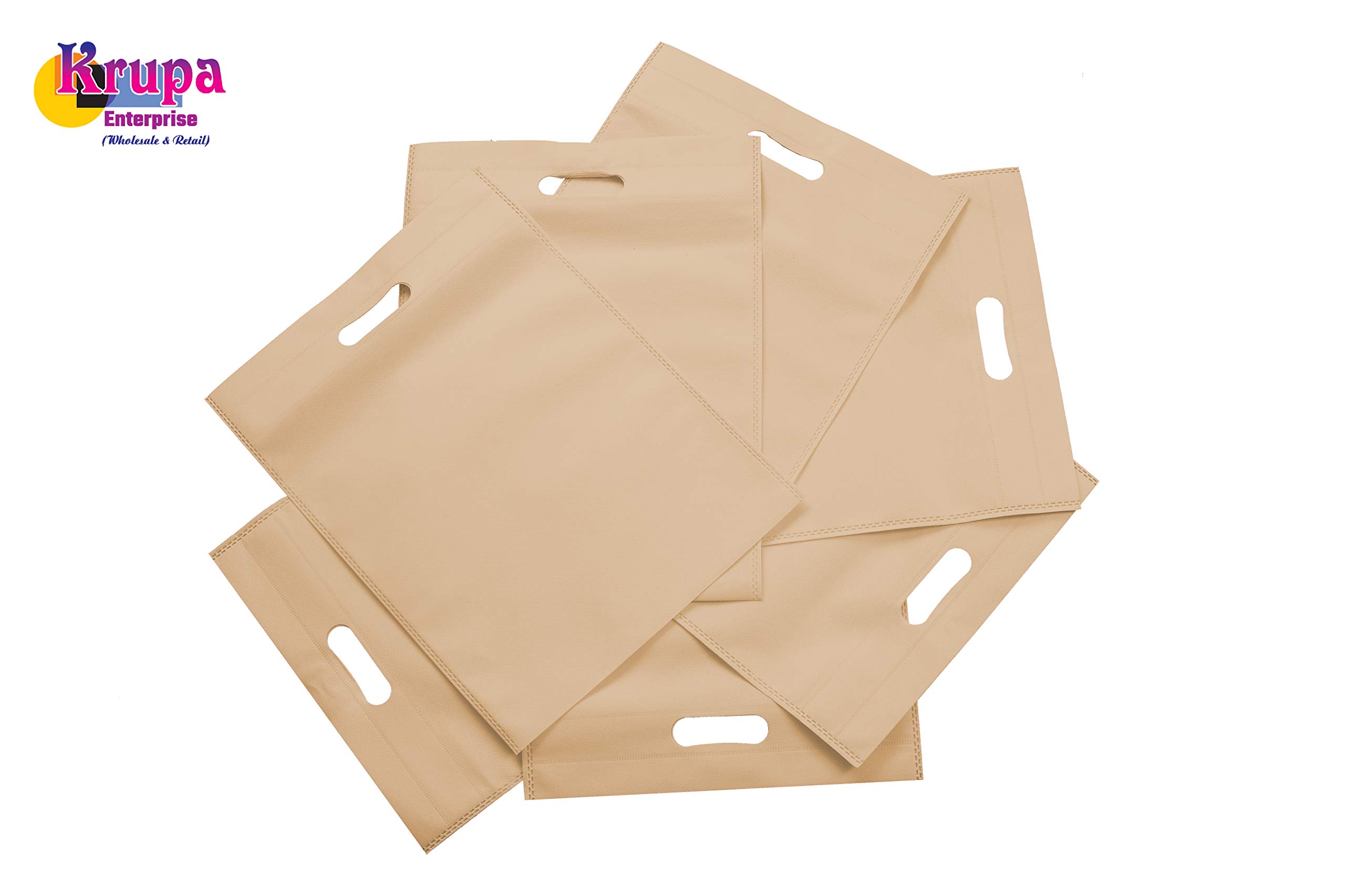 Krupa Enterprise 16x21 Inch D-Cut Cloth Carry Bag | Eco-Friendly Reusable Handle Shopping Bag for Daily Use Gifting Retail | Strong and Durable Fabric Bag | Pack of 50 | Ivory 1