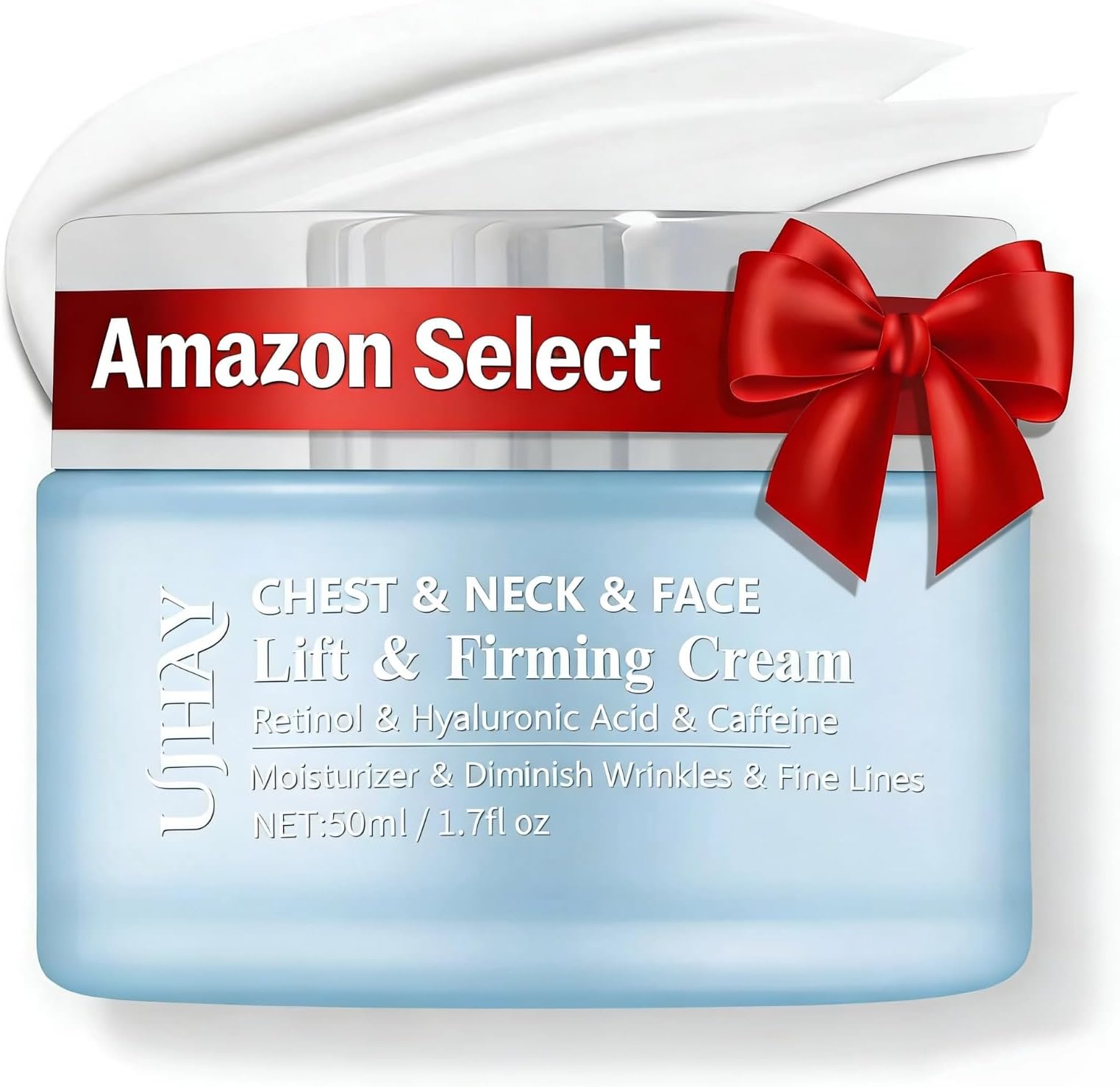 UJhay Retinol Neck Cream, Hyaluronic Acid and Caffeine Enriched Neck Firming Cream to Minimize Fine Lines & Dullness - 3-in-1 Moisturizing Cream for Neck, Chest and Face (50 ml/1.7 oz)