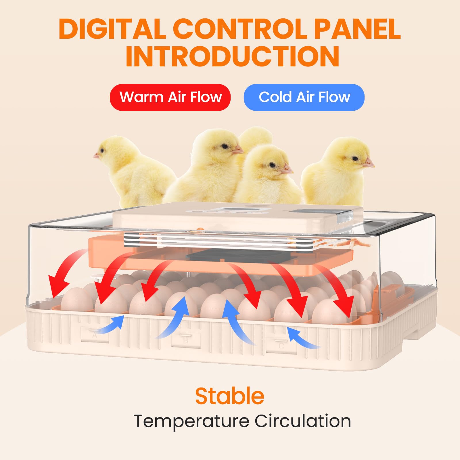 Incubadora de Huevos Automática 56 Huevos, Incubadora Huevos Gallina, Volteo y Recarga de Agua Automáticos, Pantalla + Alarma Temp/humedad, para Huevos Gallina, Pato, Codorniz