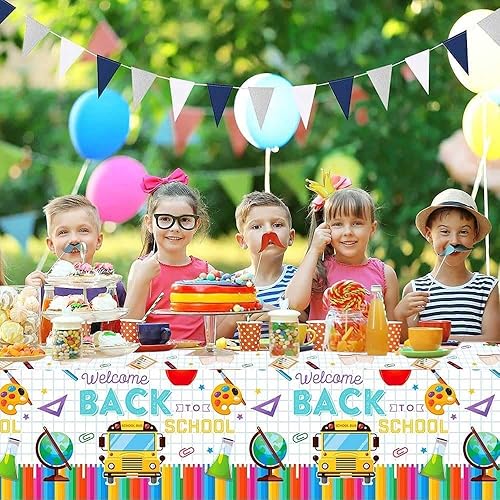 Miniatura 3 de XCKALI 2 manteles de fiesta de regreso a clases, decoración de fiesta para el primer día de escuela, mantel de bienvenida (51 x 87 pulgadas)