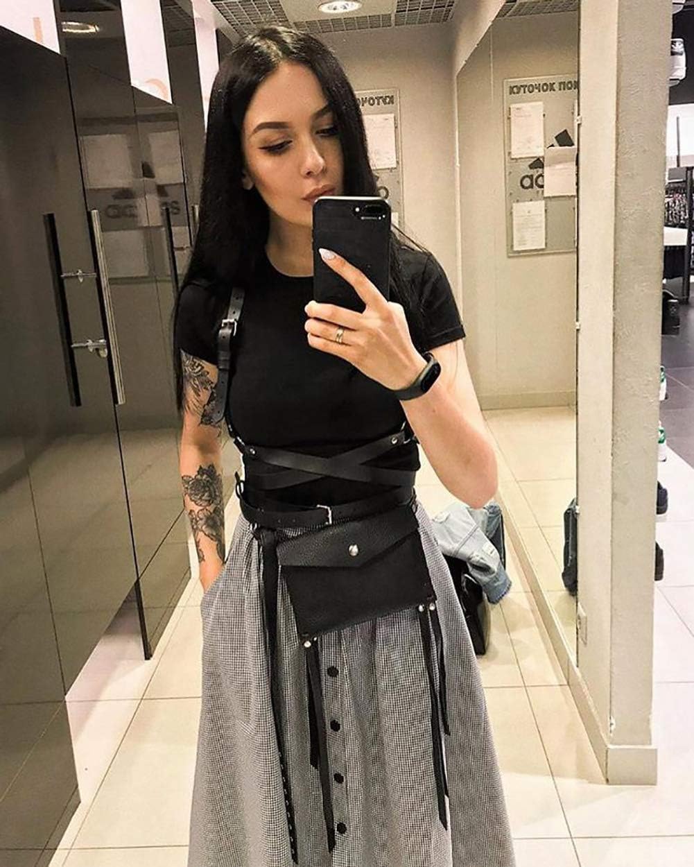 Leather Body Chest Straps Punk Harness Caged Waist Belt Gothic Body Chain Strappy Adjustable for Women(PW003)