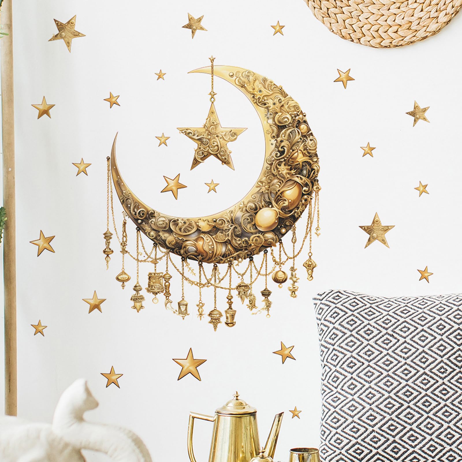 Autocollants muraux Ramadan élégants avec motifs de lanterne et lune fine