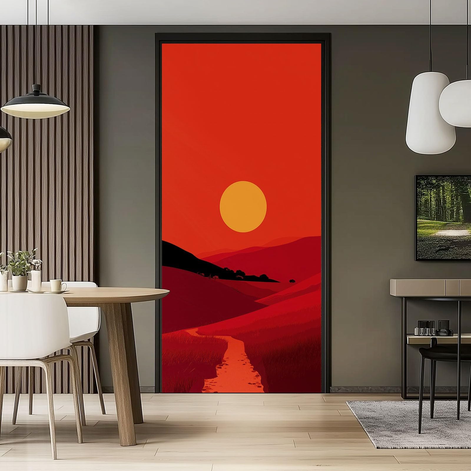 Naklejka na drzwi samoprzylepna, 80 x 210 cm, prosta dekoracja na drzwi - natura, pustynia, zachód słońca, trwała i wodoszczelna, fototapeta, folia na drzwi, czerwona 3D "zrób to sam", naklejka na