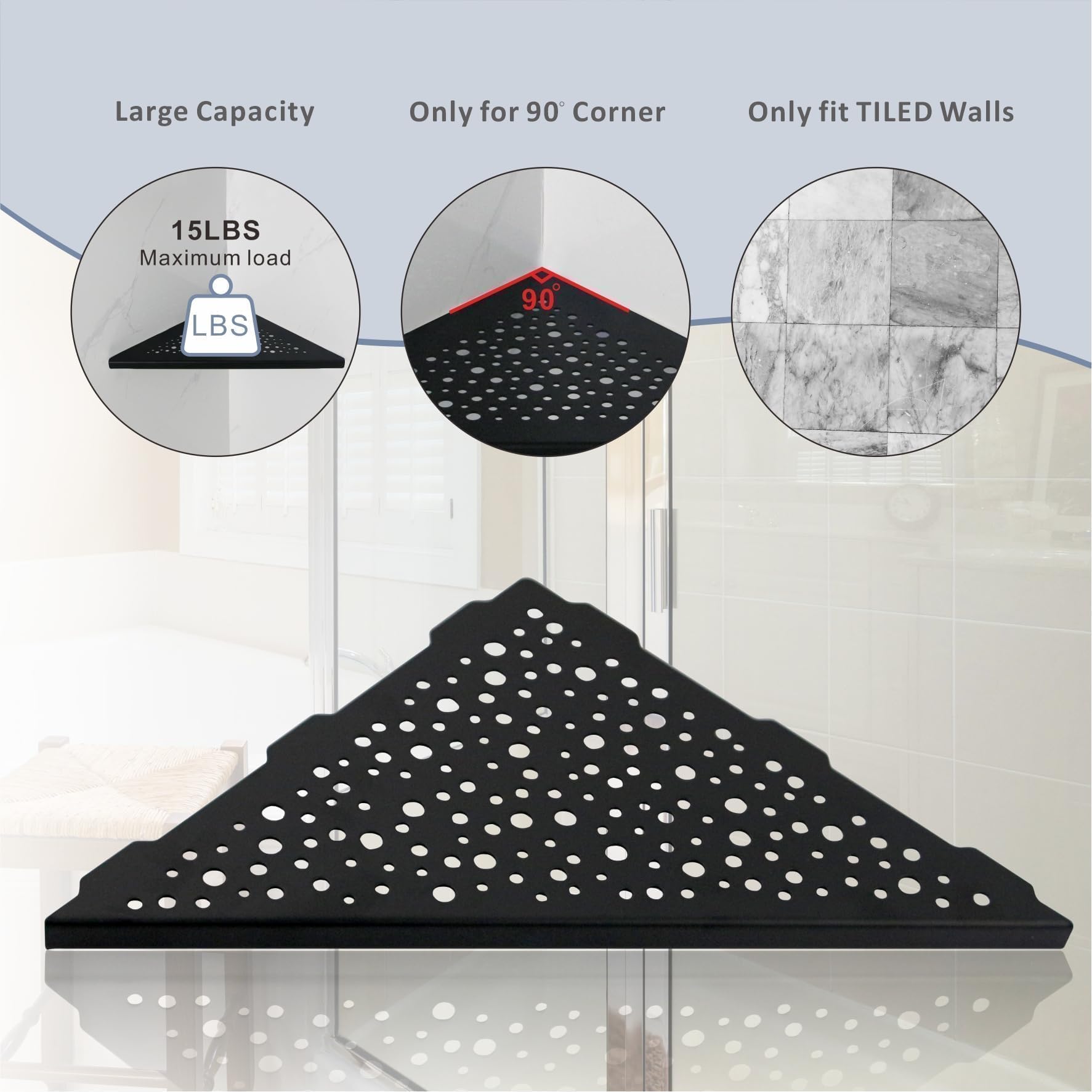 HIDROP Estante esquinero de ducha de 10 pulgadas, sin taladro, acero inoxidable 304 de 10 pulgadas, estantes empotrados de baño para pared de azulejos, negro mate, paquete de 2
