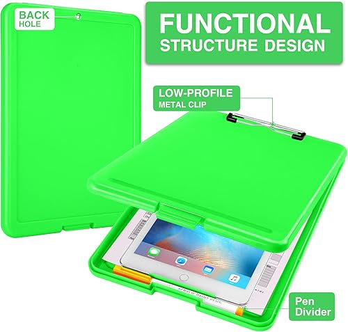 Vista 55 de Sooez - Portapapeles con almacenamiento, de plástico con clip de perfil bajo, resistente, plegable, cubierta impermeable para portapapeles