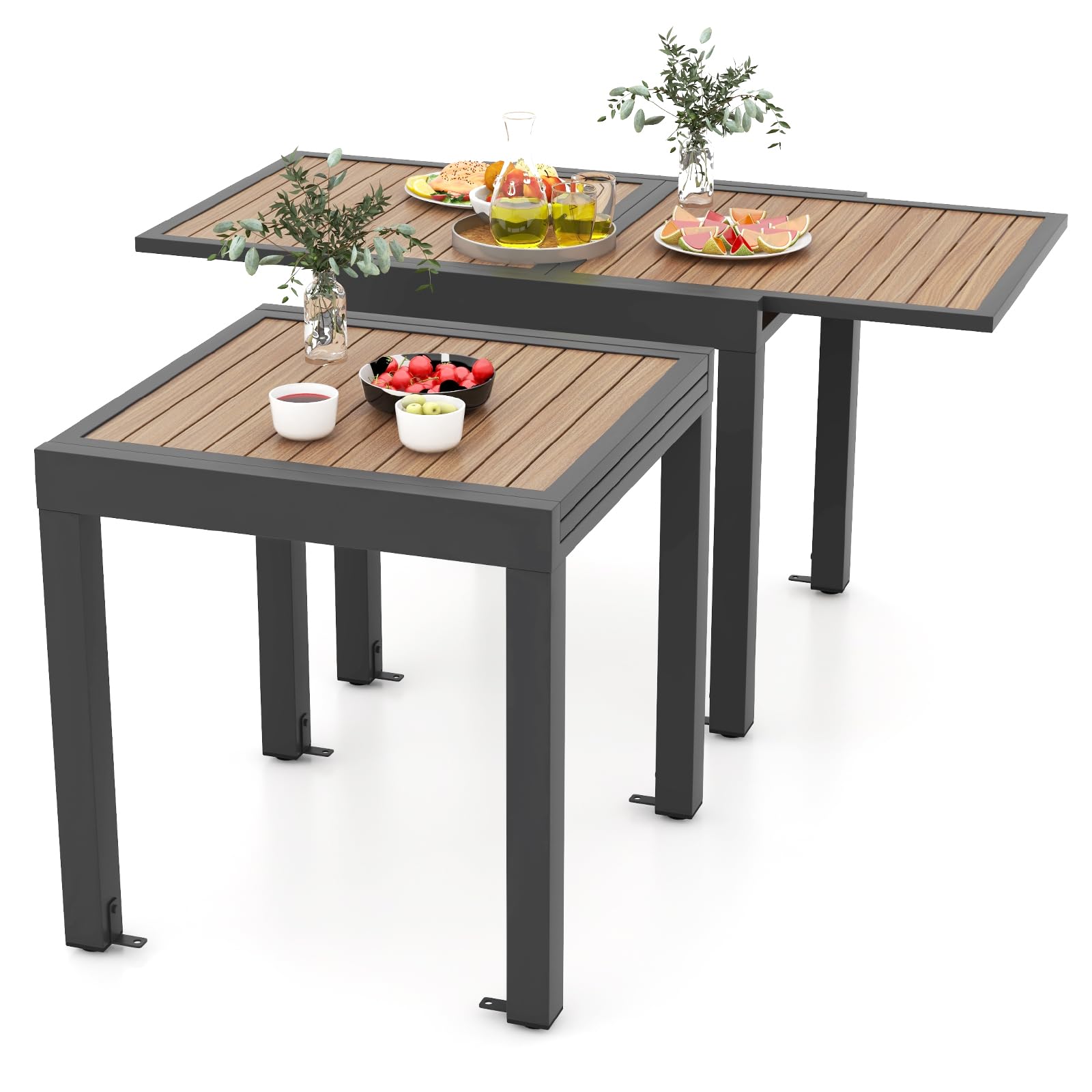 COSTWAY Mesa Jardin Extensible de Aluminio 80-160 CM, Mesa Extensible Exterior Rectangular para 4-6 Personas, Mesa de Comedor Terraza Jardin Balcon Patio Exterior