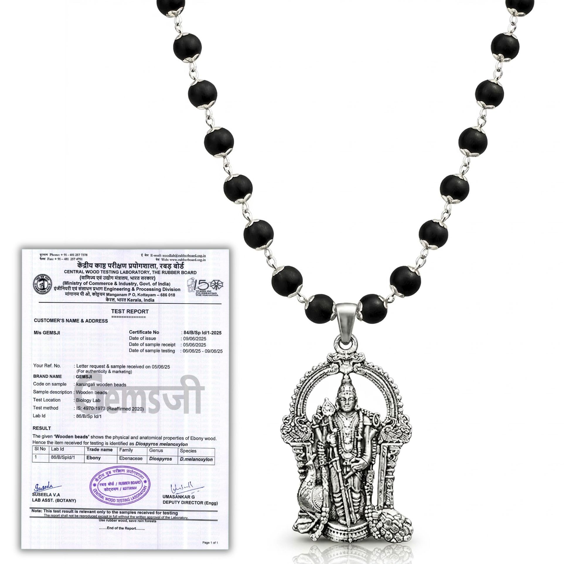 Original Karungali Malai With Lord Kartike Murugan Locket - Certified Ebony Beads Mala With Goverment Lab Test Certification - Authentic Black Wood 54 Beads German Silver Cap Mala For Meditaon & Spiritual Growth-image-20
