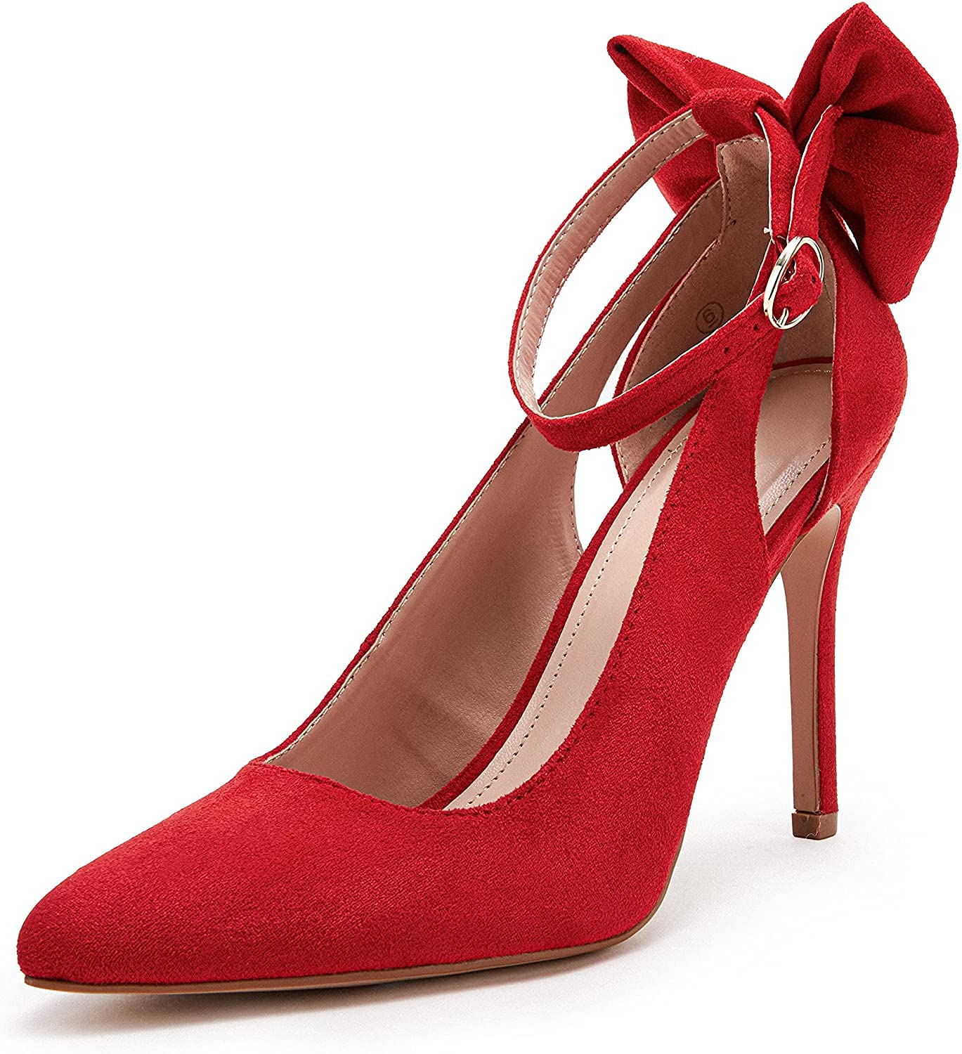 PiePieBuy Women's Pointed Toe High Heels Ankle Strap D'Orsay Pumps Shoes Bow Wedding Bowtie Back Dress Sandals. Size 9 1/2