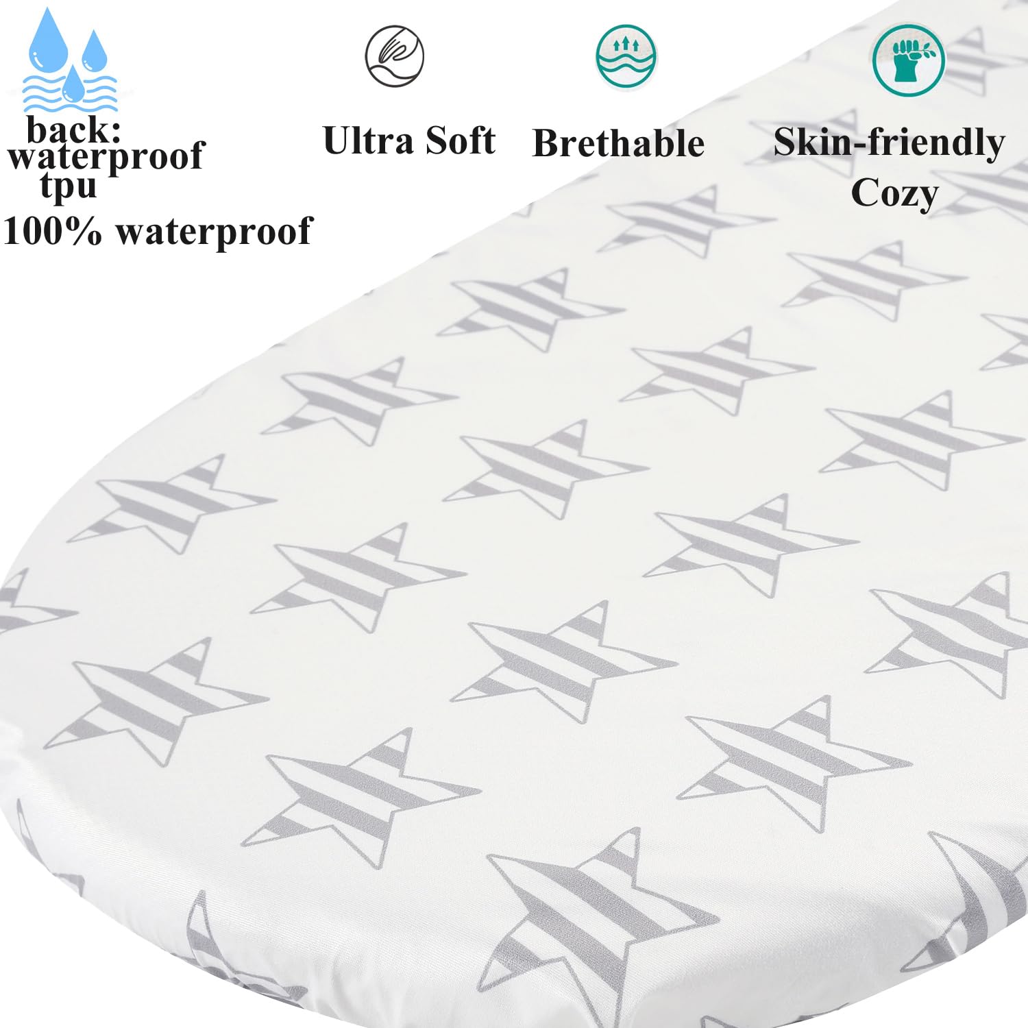 Sábana impermeable para moisés compatible con UPPAbaby Moisés, Snoo Smart Sleeper, Dream On Me Lacy portátil, Safety 1st Sleeper Moisés, paquete de 2 unidades de punto jersey gris Love & Stars