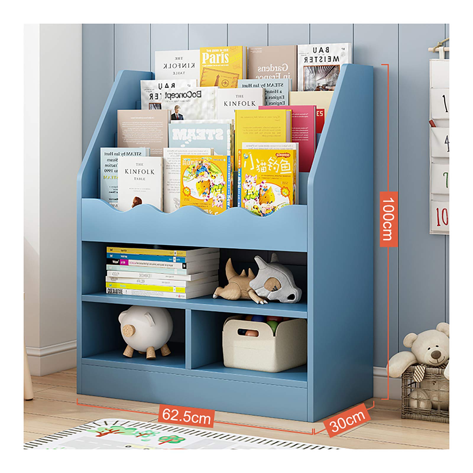 QWEASDF Estantería Infantil, Estante de Madera para los niños, Estante para Libros/visualización niño Estante Libro/Kid Estante pequeño, para el Dormitorio los niños, dormitorios, Salas Lectura,Azul
