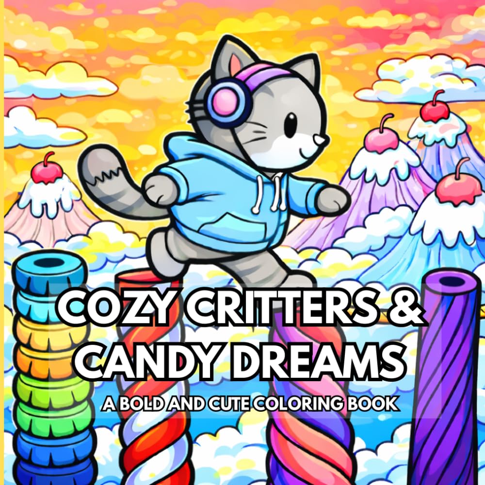 Cozy critters & Candy Dreams: A Bold and Cute Coloring Book; Simple, cozy, and creative animal scenes full of candy and sweet treats on every page.