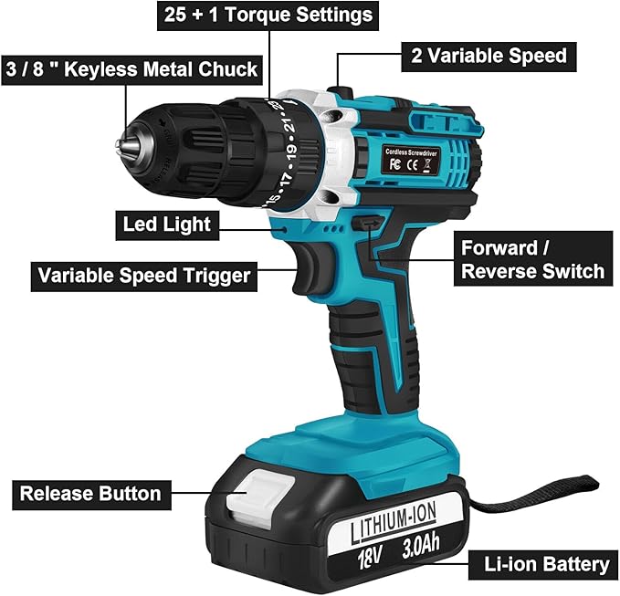 Taladro Eléctrico Inalámbrico 21V Set Destornillador con Batería miniatura 3