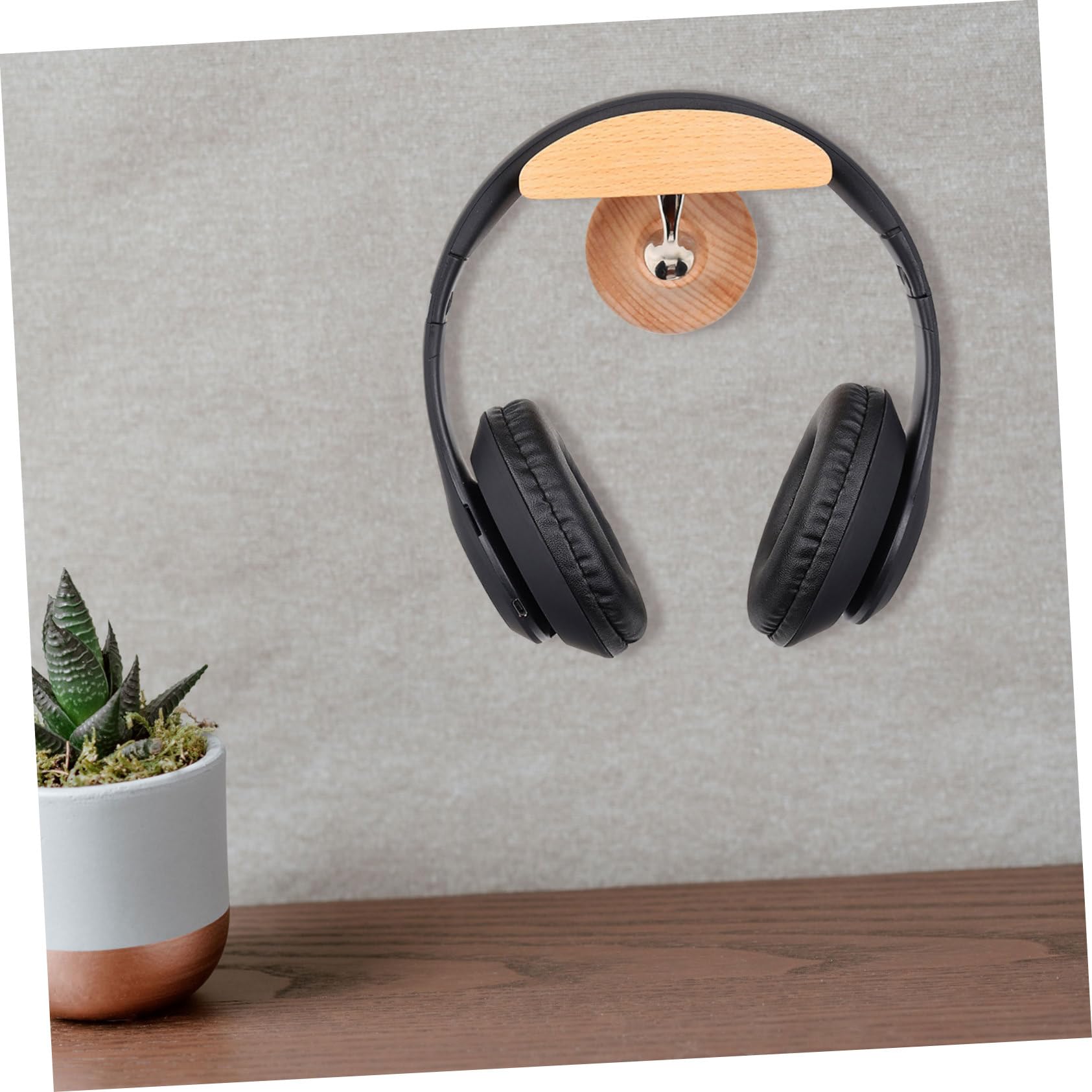 2juegos Soporte para Auriculares De Madera Natural Estante para Auriculares Soporte De Pared Sin Taladros Diseño Práctico y Duradero Color Madera