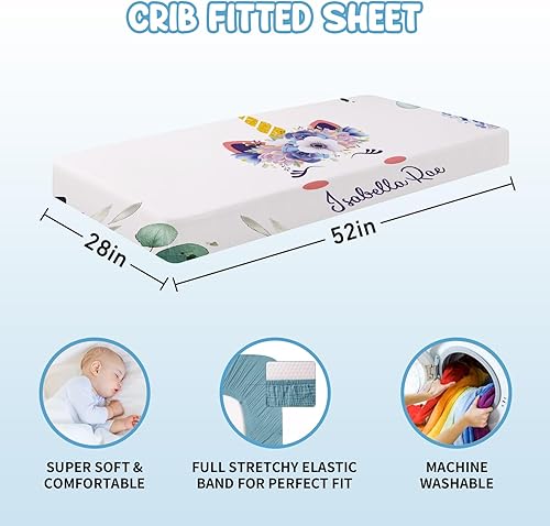Miniatura 5 de Juego de ropa de cama personalizado para cuna de unicornio para niños pequeños, juego de manta de doble capa con nombre personalizado para bebés