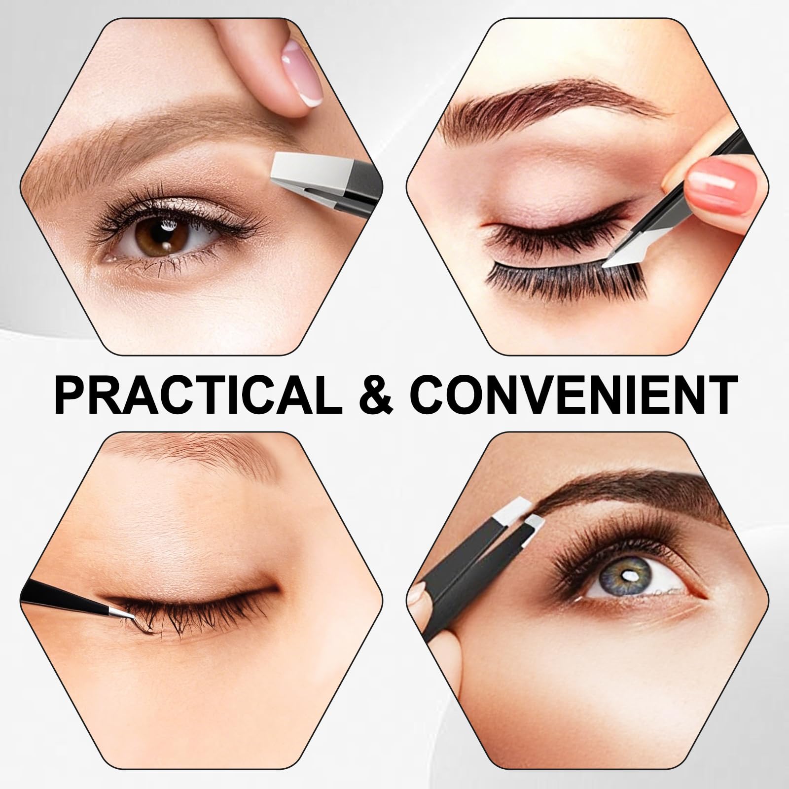 Sularpek 7 Piezas Pinzas Depilar Profesionales, Pinzas Profesionales para Cejas para Pelos Faciales, Espinillas y Astillas, Incluye Estuche de Cuero,Negro