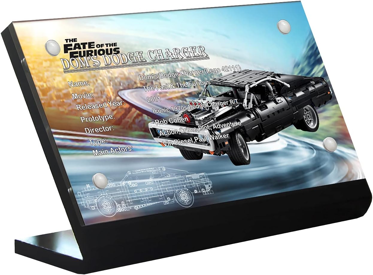 Acrylic Display Plaque for Dom's Dodge Charger 42111 (Model Set is not Included)