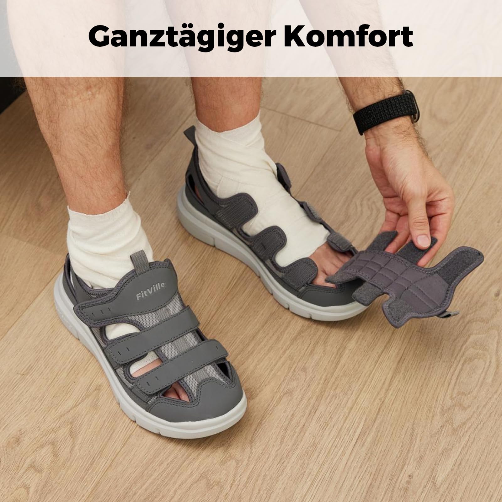 FitVille Diabetiker Sandalen Herren Extra Weit Orthopädische Schuhe mit Klettverschluss Verstellbare Gesundheitsschuhe für Senioren Schuhe