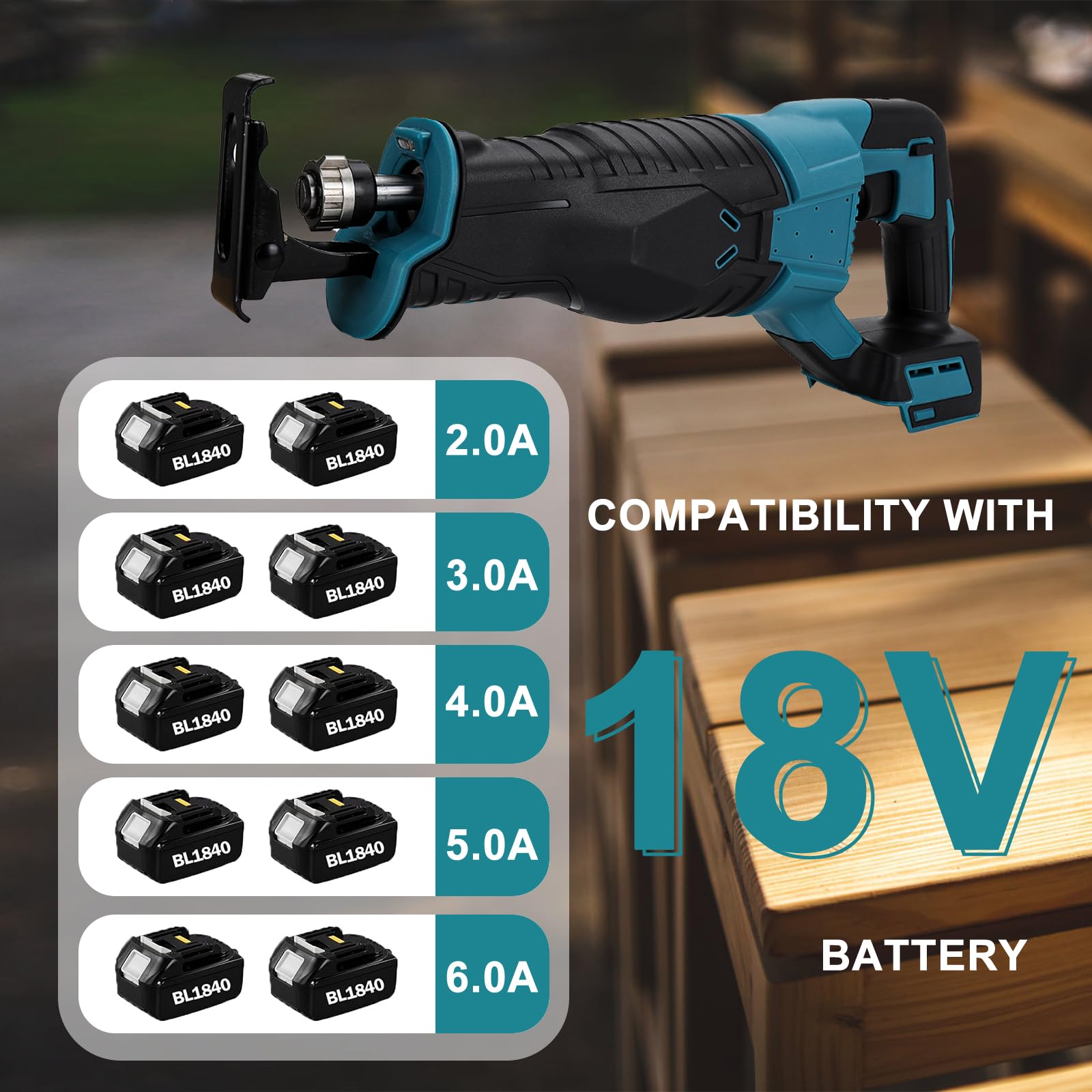 Scie sabre sans fil Makita 18V, 4 lames, 3500 tr/min, électrique variable pour bois, métal et PVC