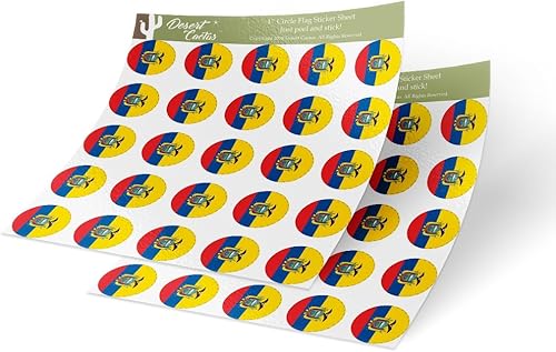 Calcomanía de vinilo con la bandera del país de Ecuador, 1 pulgada, redonda, dos hojas, 50 piezas en total, con logotipo para niños, álbum de