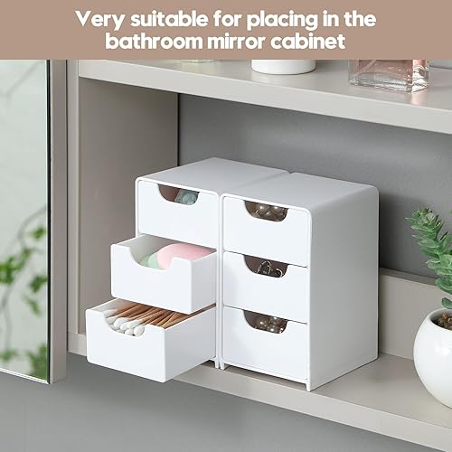 Miniatura 6 de Mini organizador de acrílico blanco con 3 cajones para accesorios para el cabello, joyas y maquillaje, pequeña caja de almacenamiento para clips,