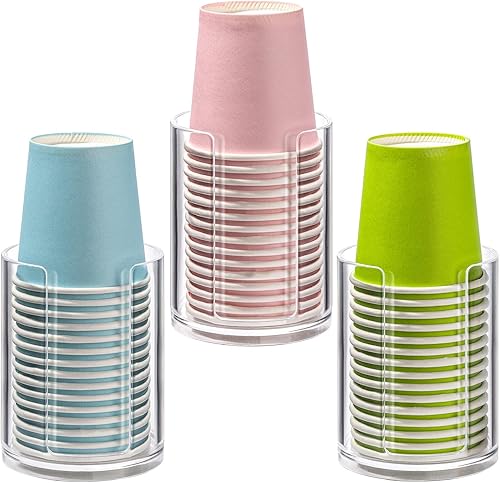 Paquete de 3 dispensadores de tazas de baño de 3 onzas, soporte para tazas de enjuague bucal, soportes de plástico pequeños desechables de papel