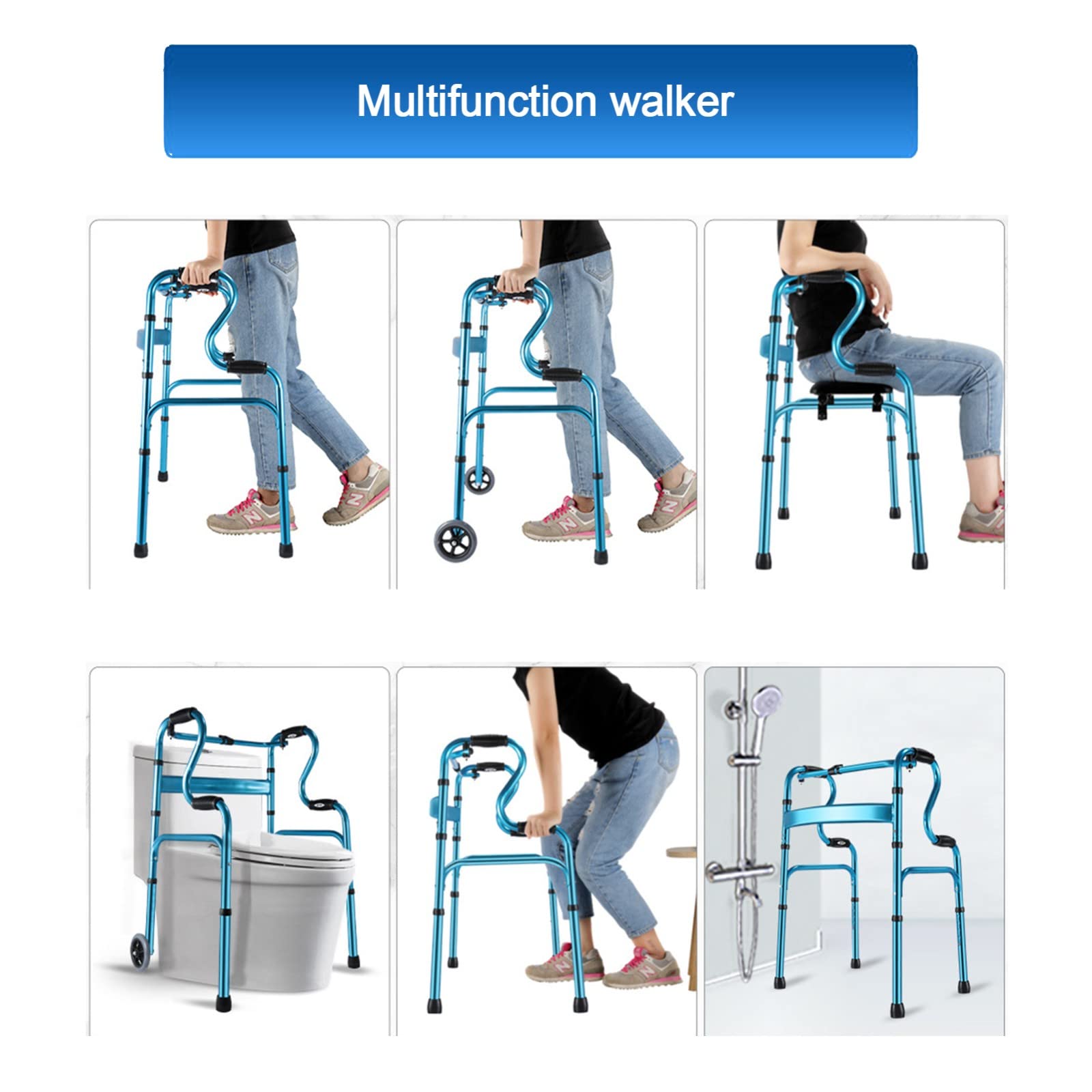 Deambulatore Per Anziani,Pieghevole Con 2 Ruote Supporto Per Camminare,Walker Pieghevole Regolabile In Altezza In Alluminio,Antiscivolo Deambulatore Rollator, Stabile, Fino A 150 Kg