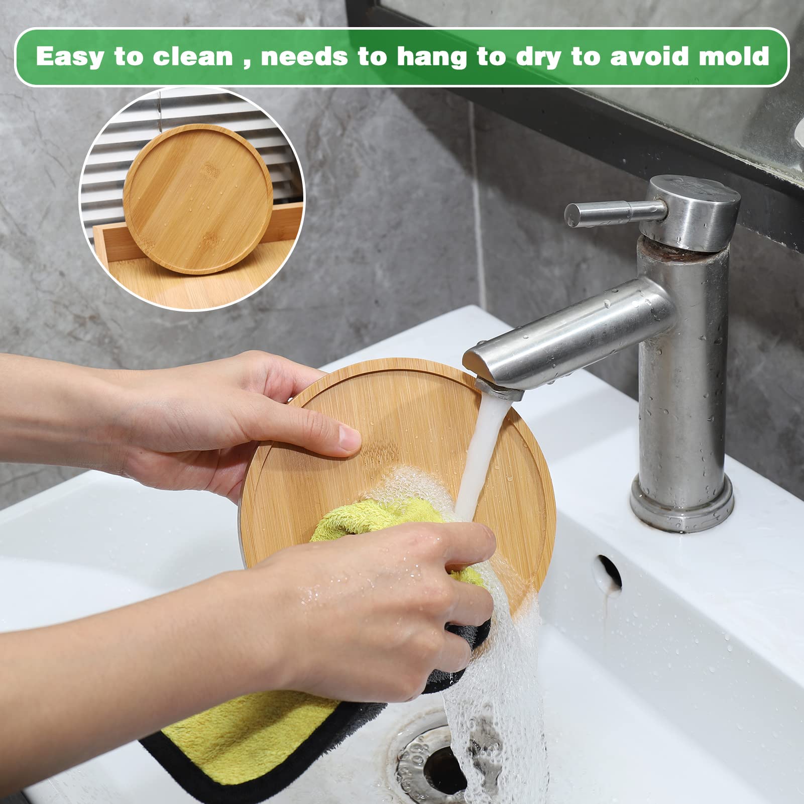 Vassoio Rotondo In Bambù 20x20x2cm - Sottobicchiere Naturale Per Tea E Food - Foto 6