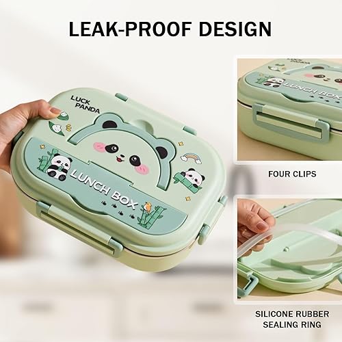 Miniatura 7 de Lonchera Bento de acero inoxidable para adultos, contenedor de almuerzo de metal a prueba de fugas, contenedor de almuerzo portátil con bolsa de