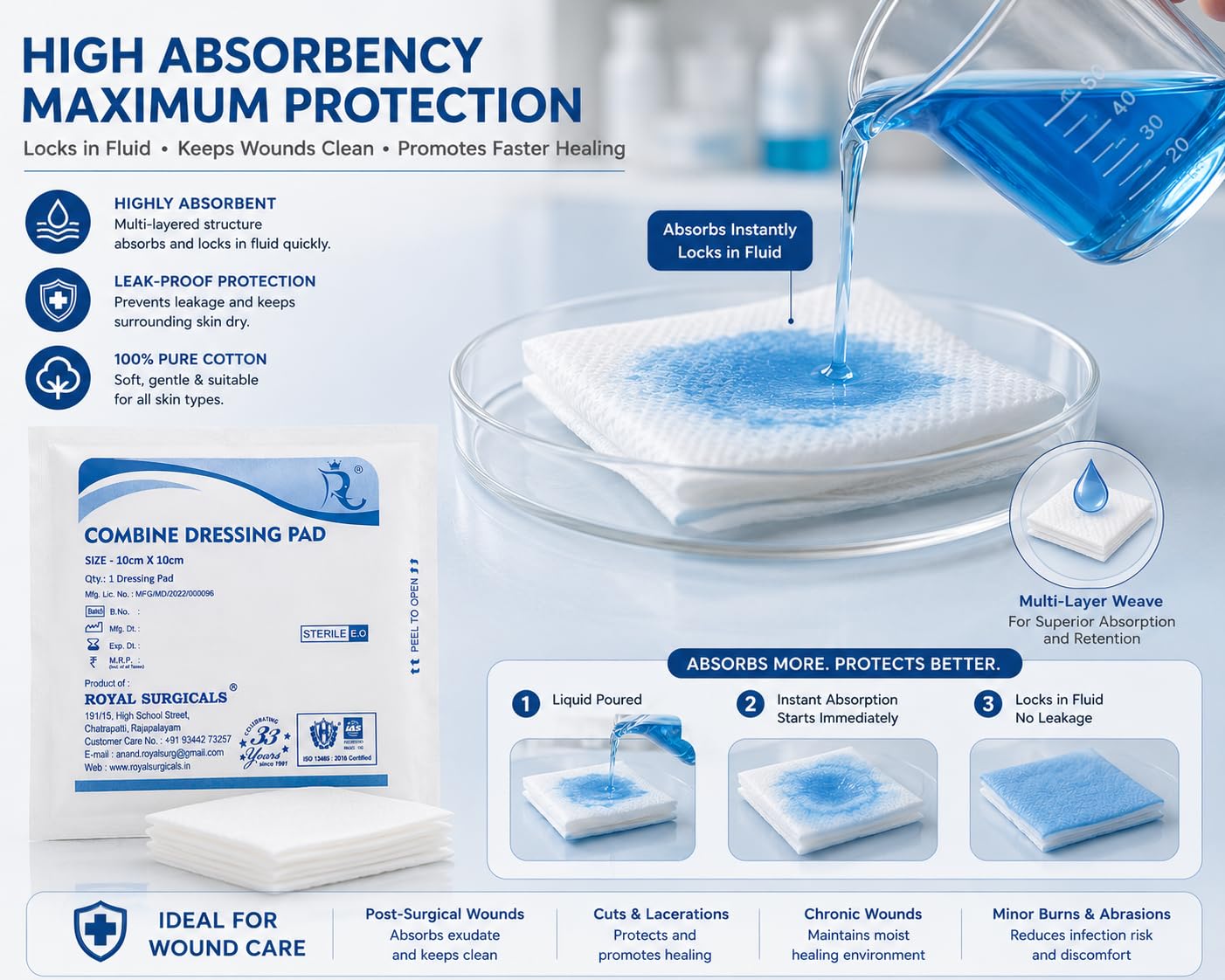 10cm x 10cm Sterile Dressing Pads (50 Pack) - Non-Adherent, High Absorbency, Wound Protection for Home, Clinic & Hospital — Amazon image 5
