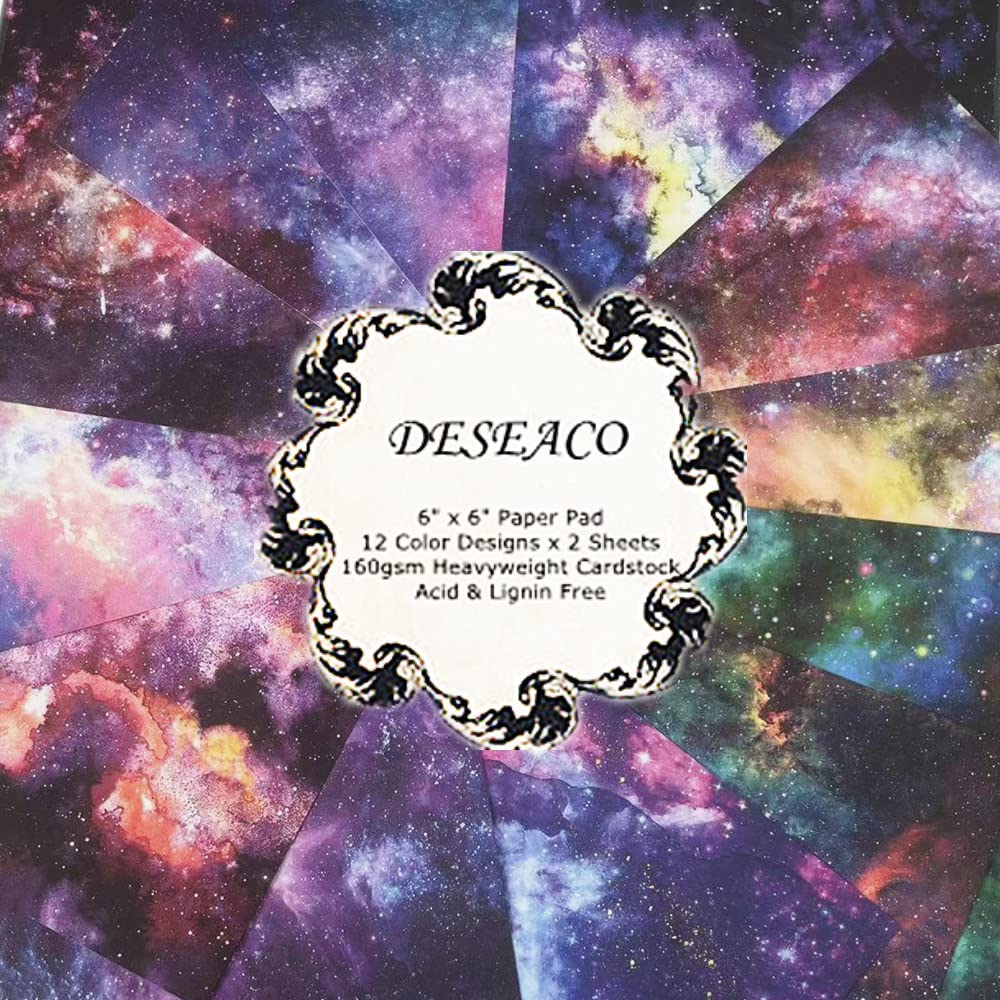 DESEACO Scrapbook Paper Pad 6x6 Vibrant Galaxy Paper Single-Sided Decopodge Paper,Colorful Craft Paper Scrapbooking DIY Decorative Background Cardmaking Supplies,Junk Journal Craft Paper-24Pcs - 6x6 Bright Galaxy