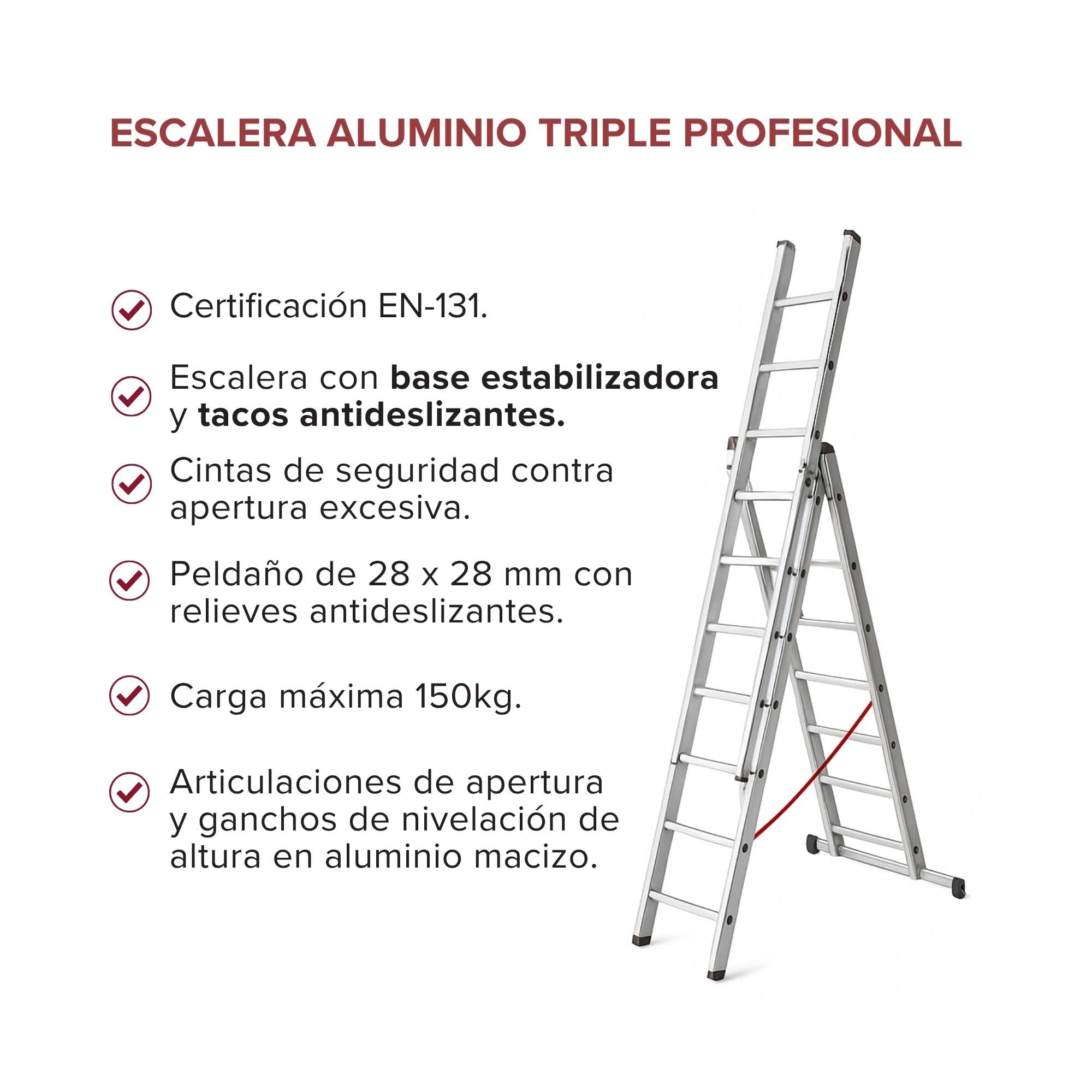 Homelux Escalera Triple Profesional de Aluminio 3x19 Peldaños Extensible Multiposición