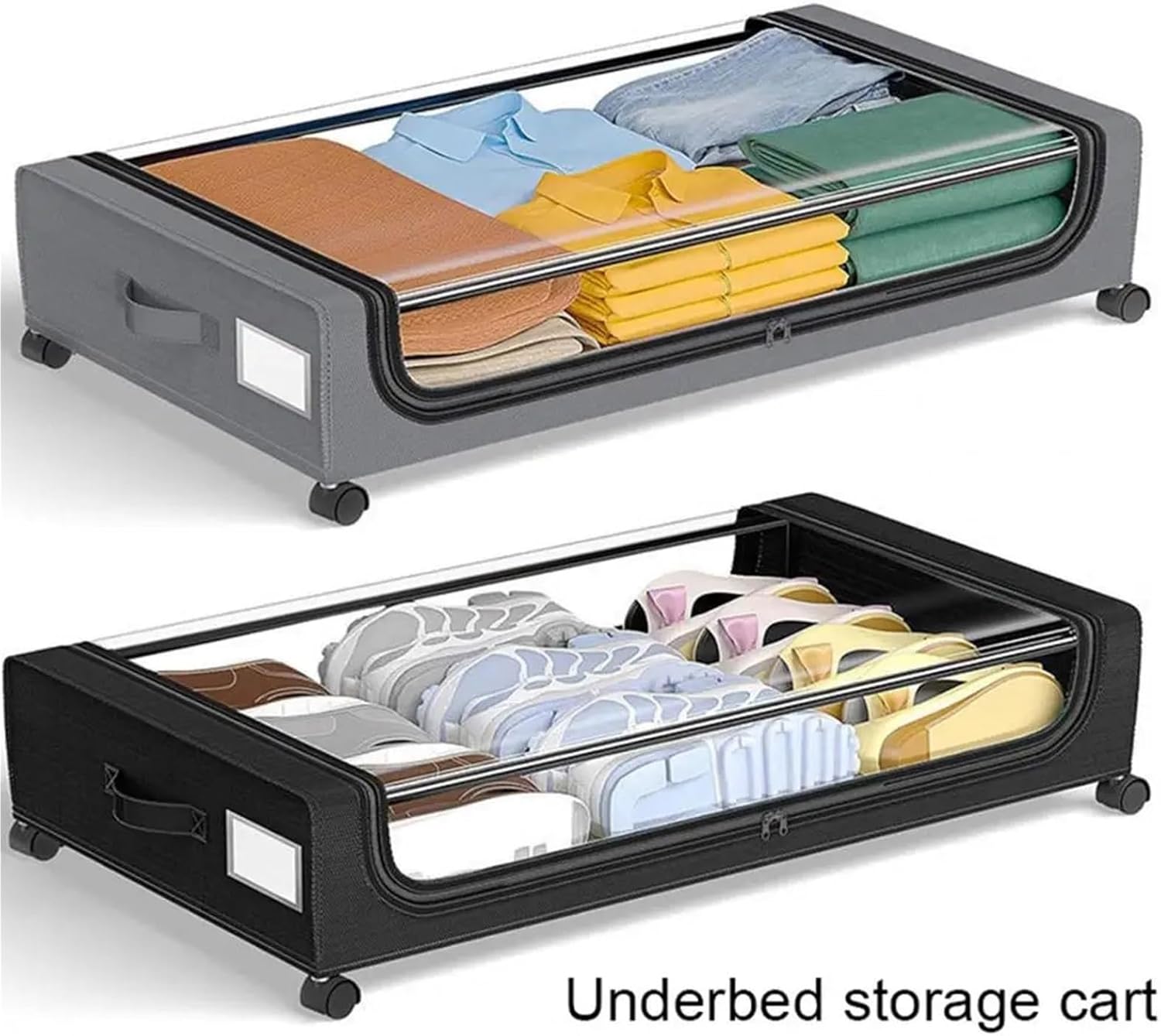 Under Bed Storage Box 2 PC Under Bed Organizer Under-Bed Storage Box with Wheels Zipper Closure for Quilts Clothes Capacity(Grey)